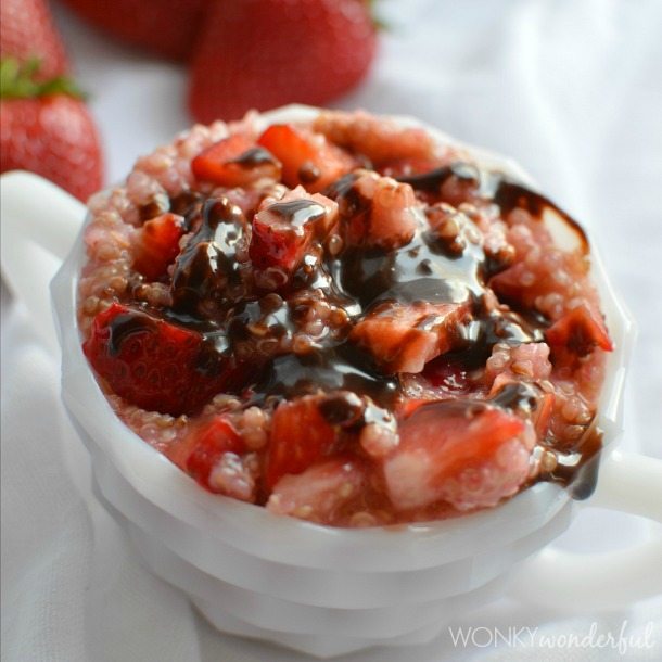Chocolate & Strawberry Quinoa Bowl - Gluten Free Dessert Recipe - Chocolate Hazelnut Drizzle - wonkywonderful.com
