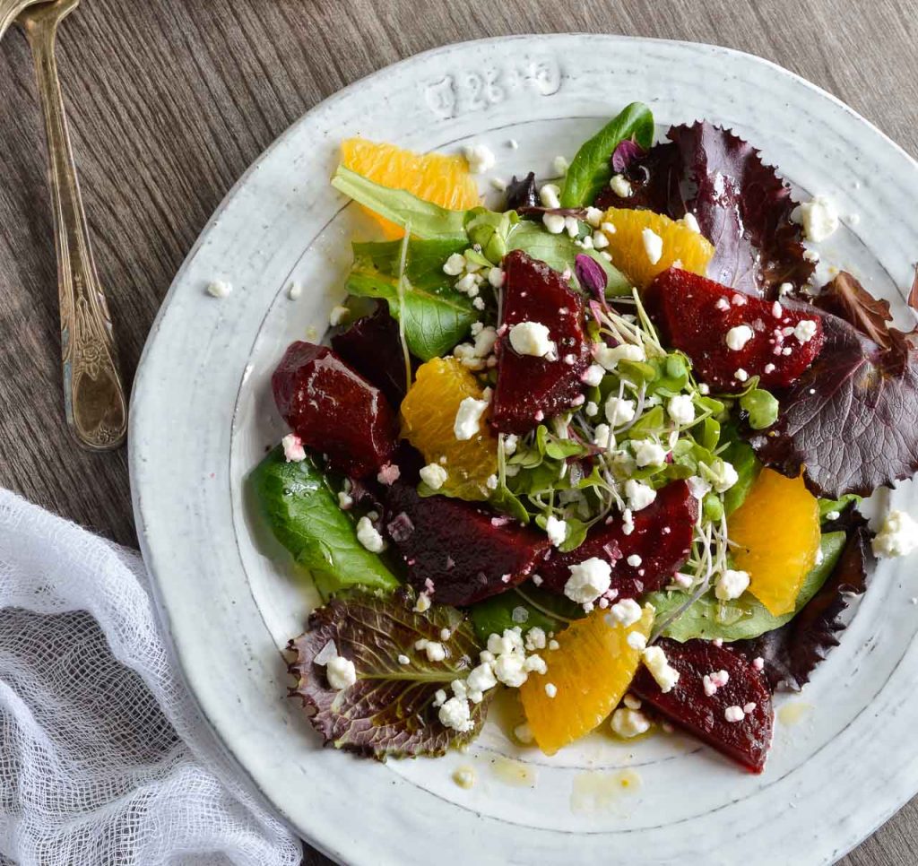 Beet Salad with Goat Cheese and Orange Vinaigrette Dressing