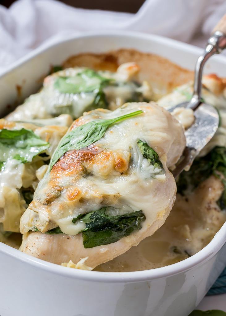 Spinach Artichoke Smothered Chicken - WonkyWonderful