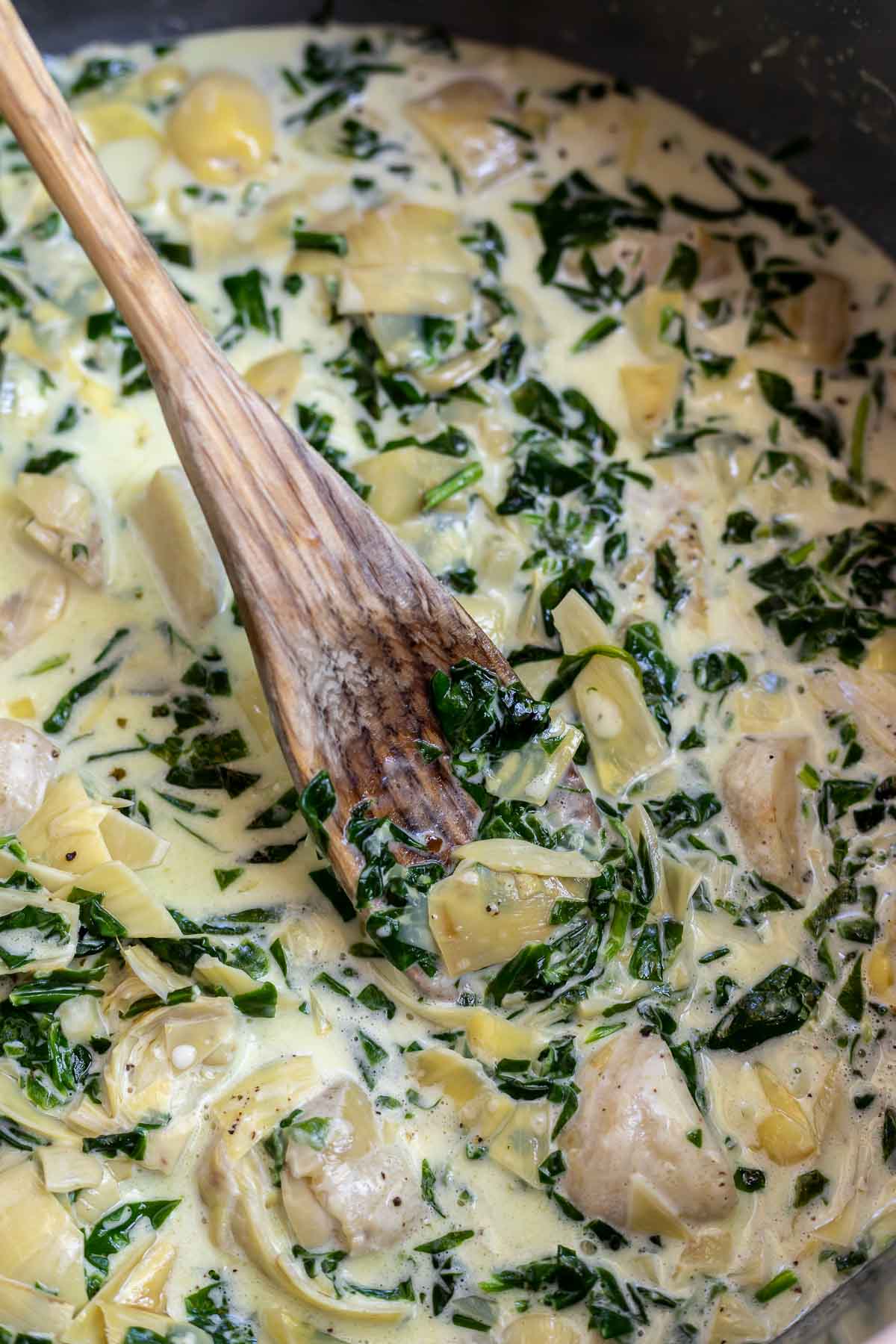 SPINACH ARTICHOKE SPAGHETTI SQUASH ALFREDO - WonkyWonderful