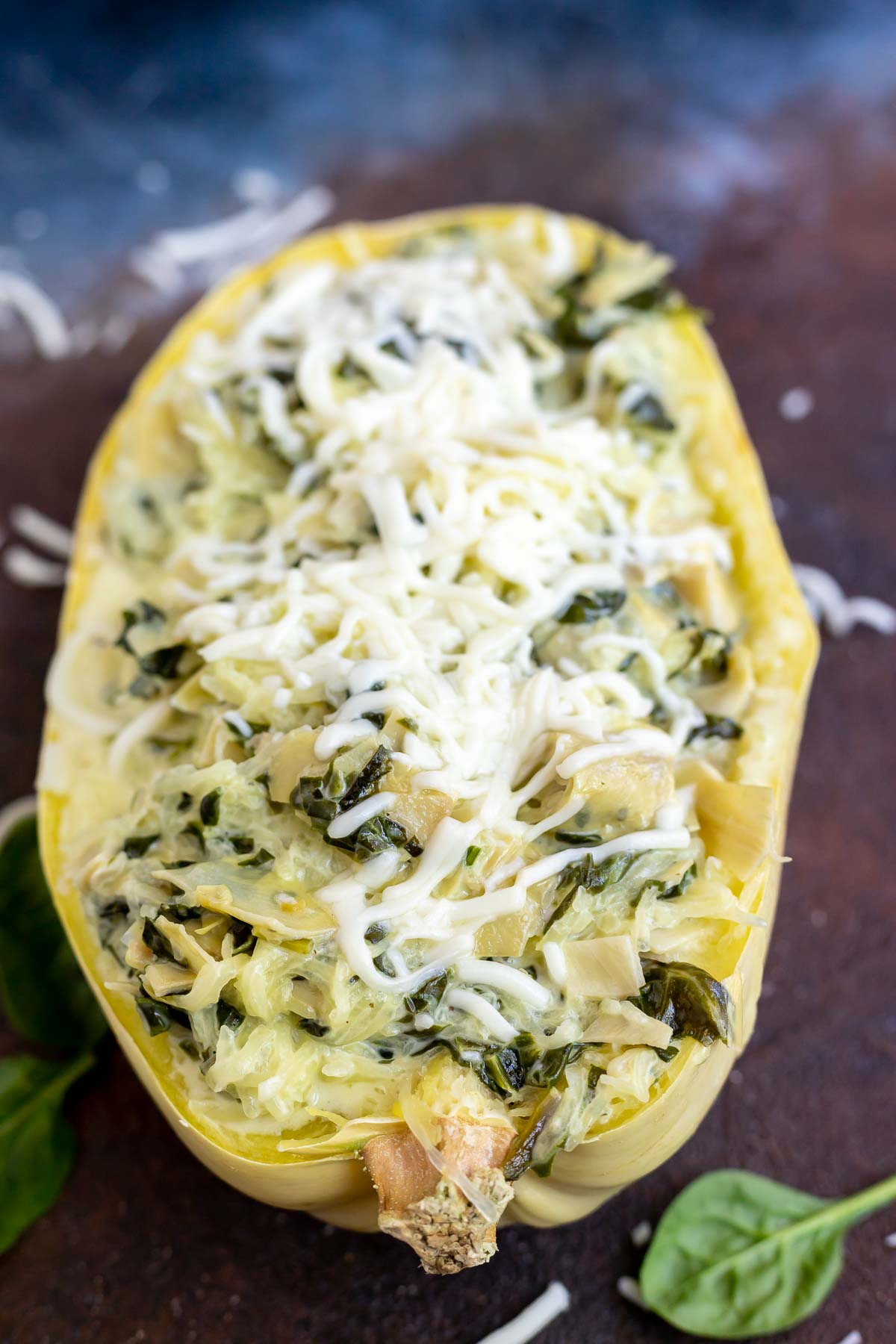 SPINACH ARTICHOKE SPAGHETTI SQUASH ALFREDO - WonkyWonderful