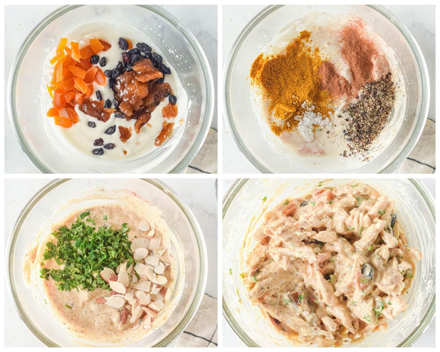 chicken salad process photo collage