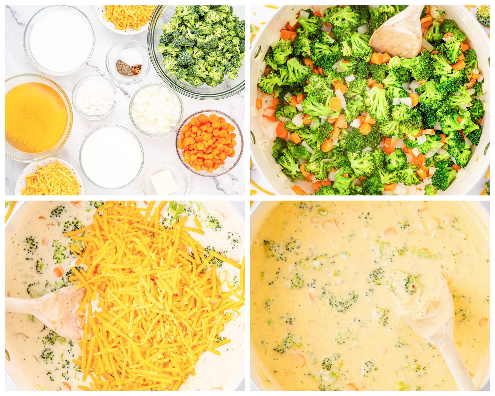 broccoli cheese soup process photo collage