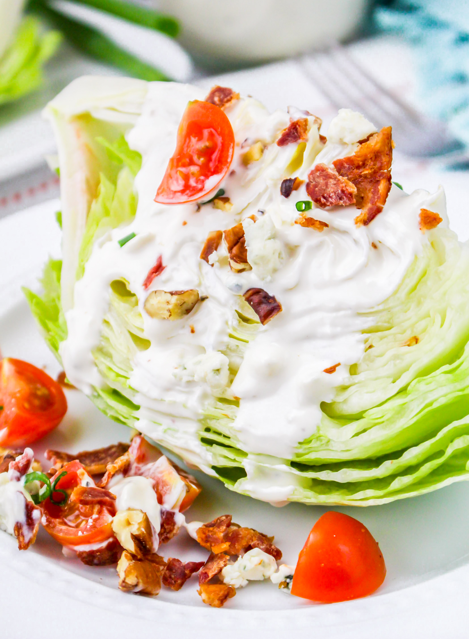 Little Gem Wedge Salad with Bacon, Blue Cheese, and Warm Garlic