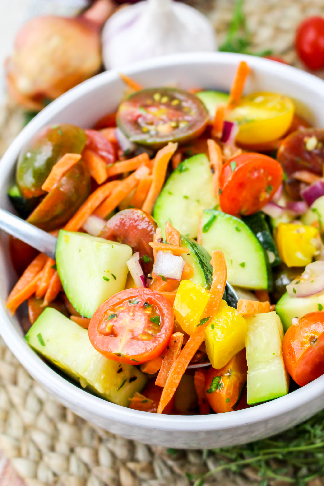 RAW ZUCCHINI SALAD WonkyWonderful   Zucchini Tomato Salad 3 