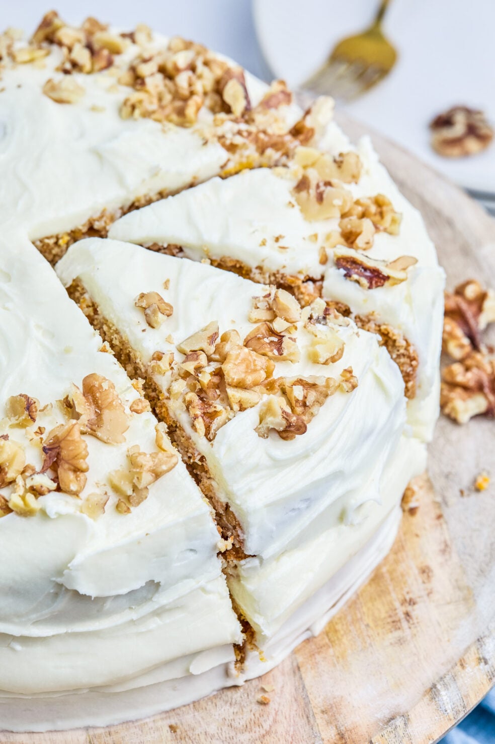 carrot cake with 2 slices cut