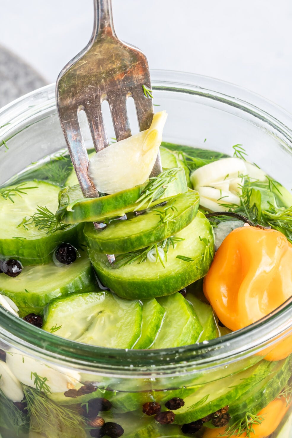 pickle chips on fork