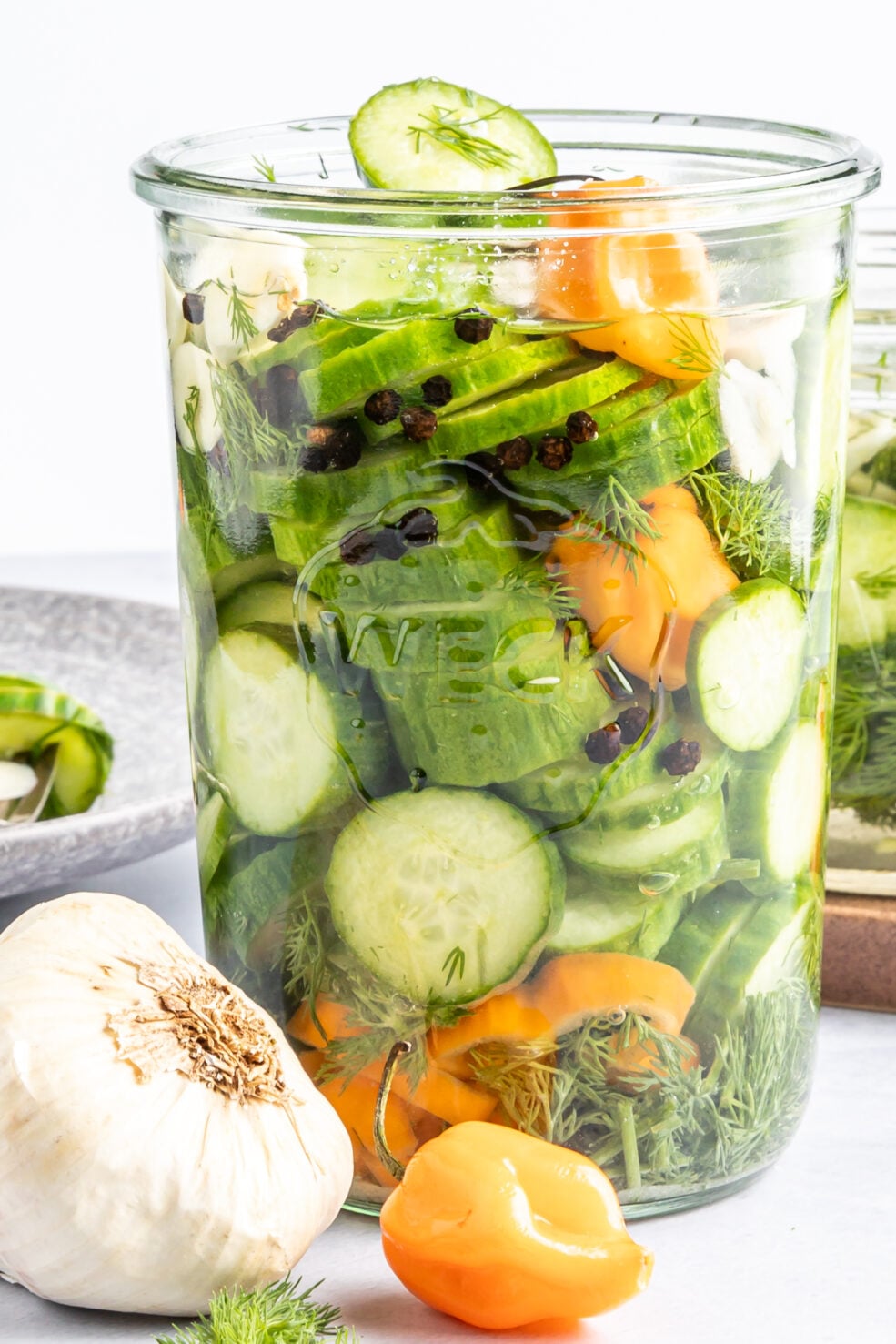 prepared pickles in glass jar