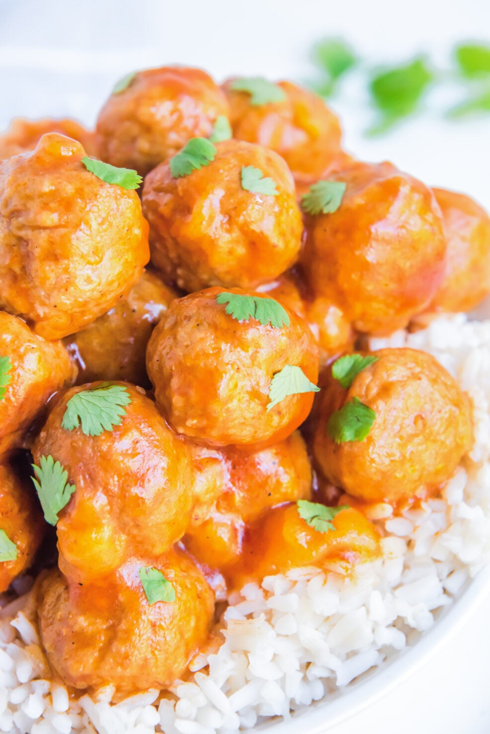meatballs served over white rice